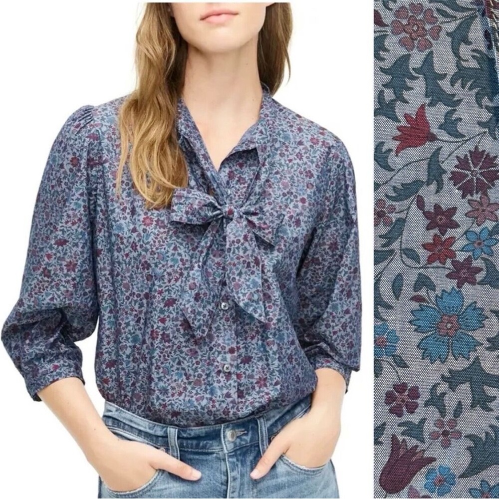 J Crew Chambray tie neck top in Liberty London fabric, 100% cotton, size XL